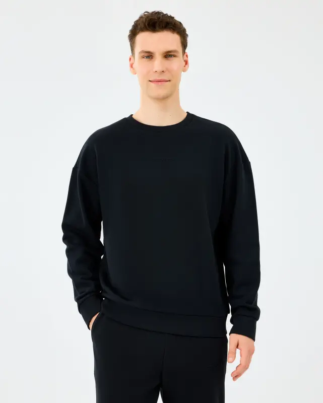 Skechers M Essential Crewneck Sweatshirt Siyah Erkek Sweatshirt - 1