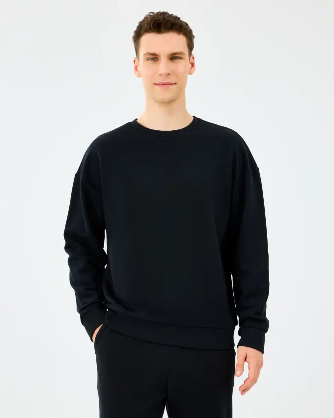 Skechers M Essential Crewneck Sweatshirt Siyah Erkek Sweatshirt - 1