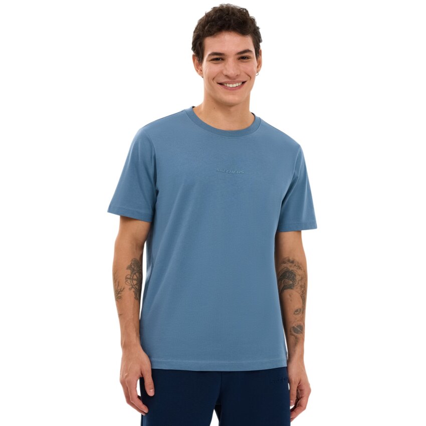 Skechers M Essential T-Shirt Mavi Erkek Tshirt - 1