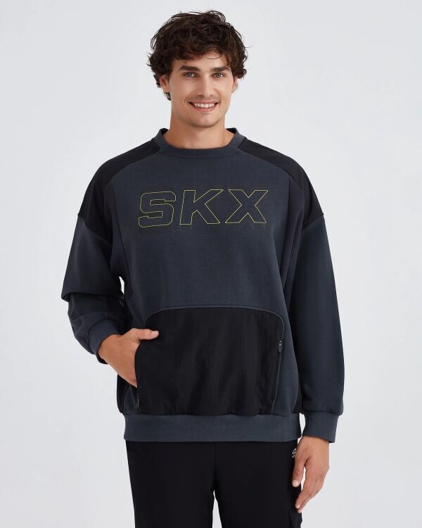 Skechers Fleece Crew Neck Gri Erkek Sweatshirt - 1