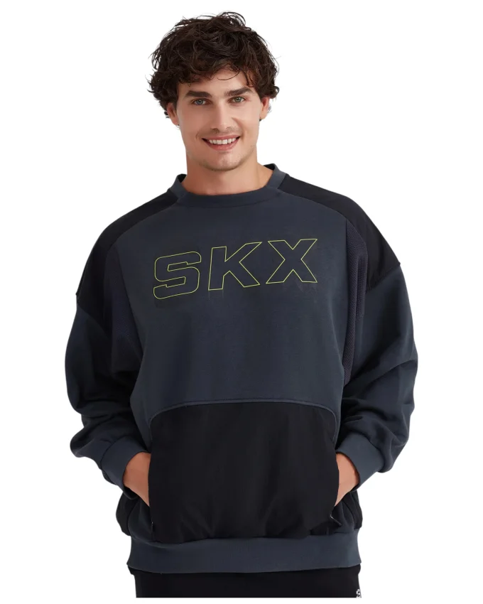 Skechers Fleece Crew Neck Gri Erkek Sweatshirt - 1