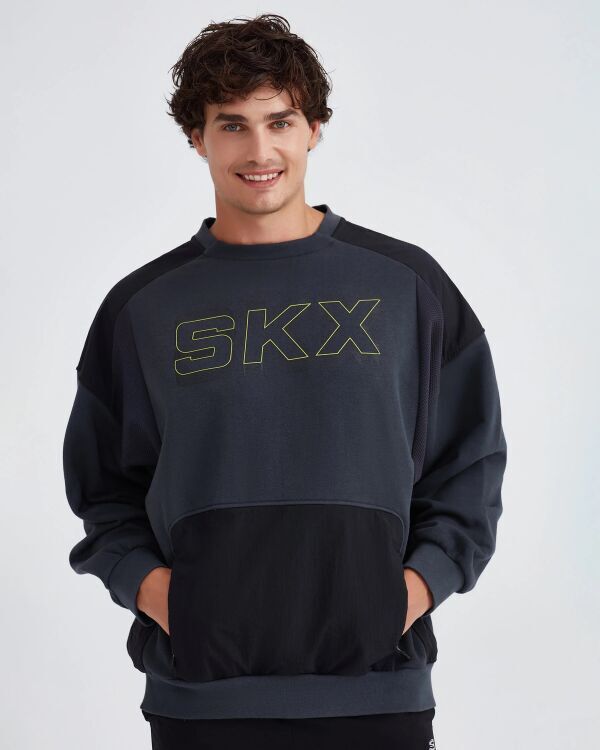 Skechers Fleece Crew Neck Gri Erkek Sweatshirt - 3