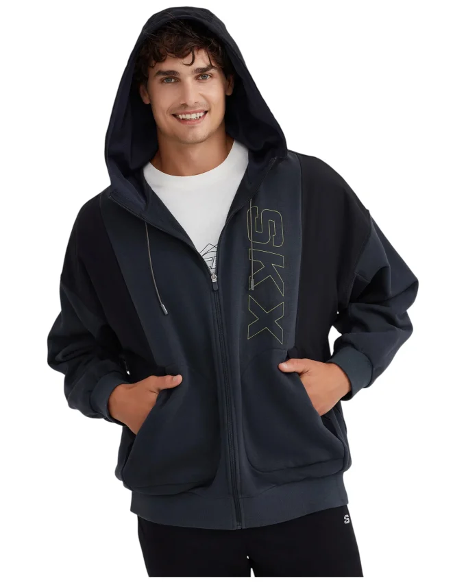 Skechers Fleece Full Zip Hoodie Gri Erkek Sweatshirt - 2