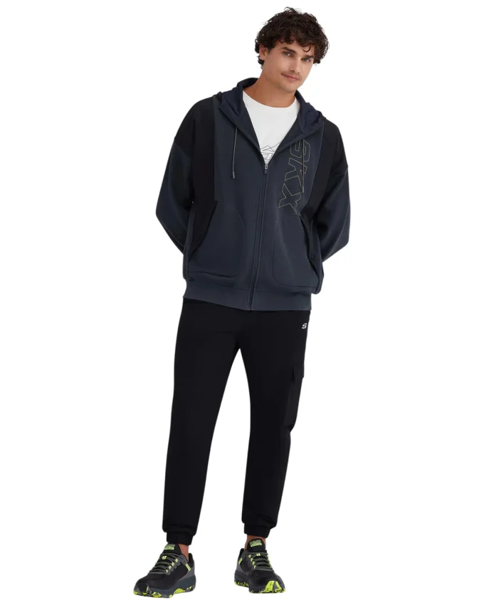 Skechers Fleece Full Zip Hoodie Gri Erkek Sweatshirt - 4