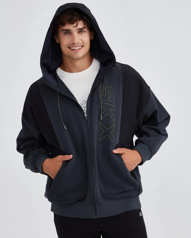 Skechers Fleece Full Zip Hoodie Gri Erkek Sweatshirt - Skechers