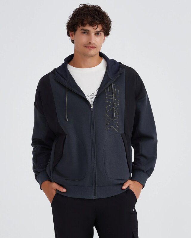 Skechers Fleece Full Zip Hoodie Gri Erkek Sweatshirt - 3