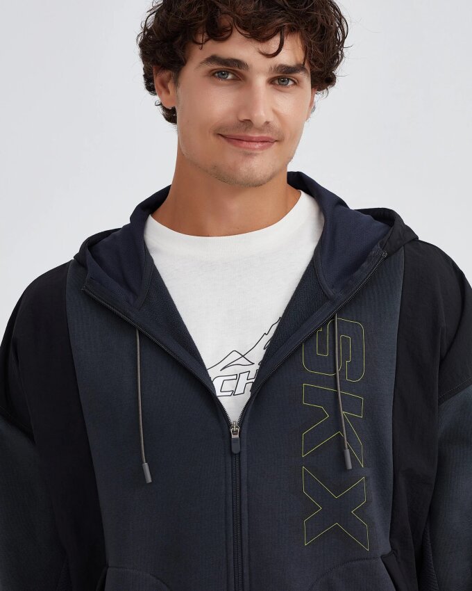 Skechers Fleece Full Zip Hoodie Gri Erkek Sweatshirt - 5