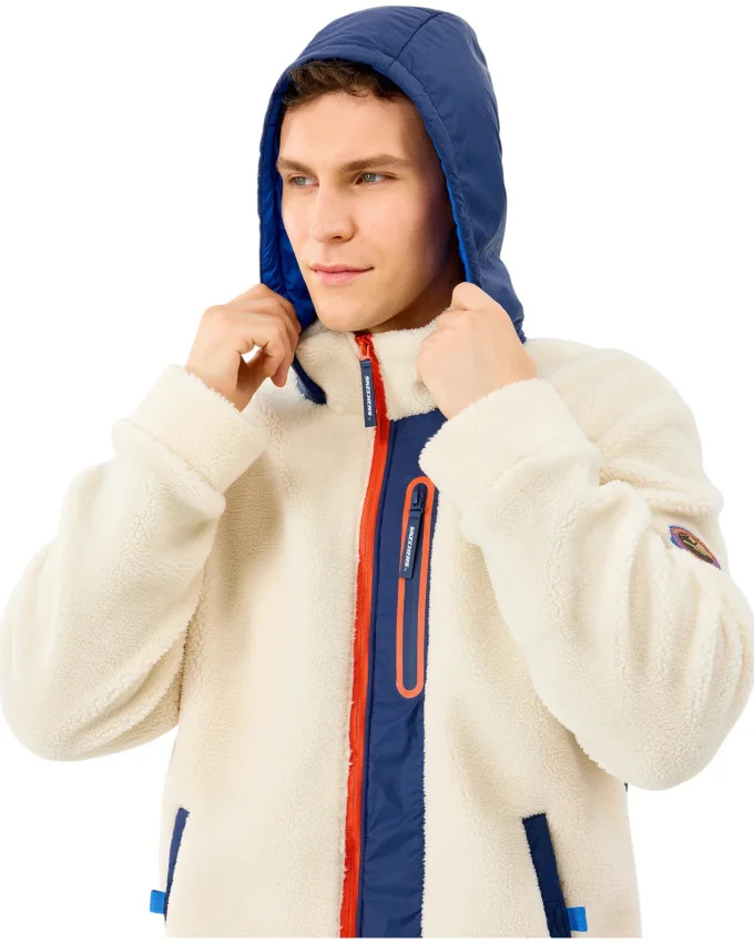 Skechers M Outdoor Fleece Full Zip Sherpa Beyaz Erkek Sweatshirt - 3