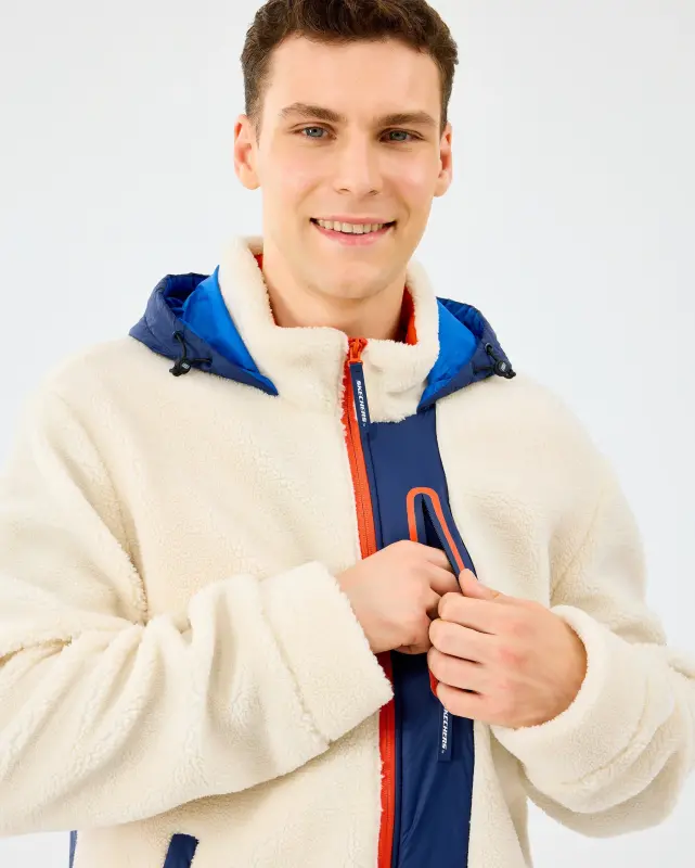 Skechers M Outdoor Fleece Full Zip Sherpa Beyaz Erkek Sweatshirt - 4
