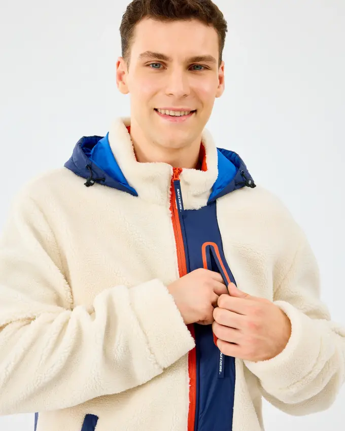 Skechers M Outdoor Fleece Full Zip Sherpa Beyaz Erkek Sweatshirt - 4
