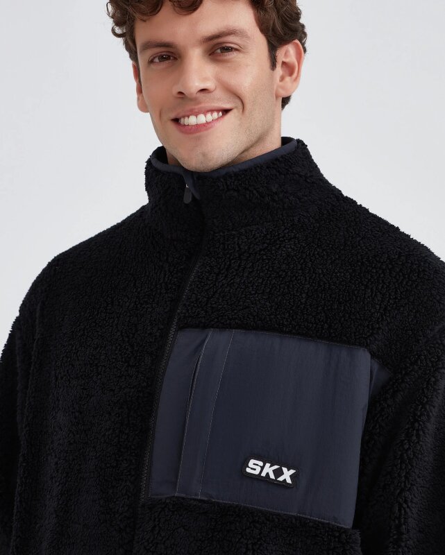 Skechers Outdoor Fleece Full Zip Sherpa Siyah Erkek Polar - 6