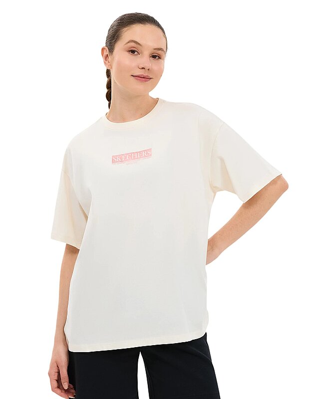 Skechers Oversize Fit Graphic Beyaz Kadın Tshirt - 3