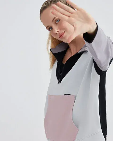 Skechers W 2XI-Lock Color Block Half Zip Gri Kadın Sweatshirt - 5