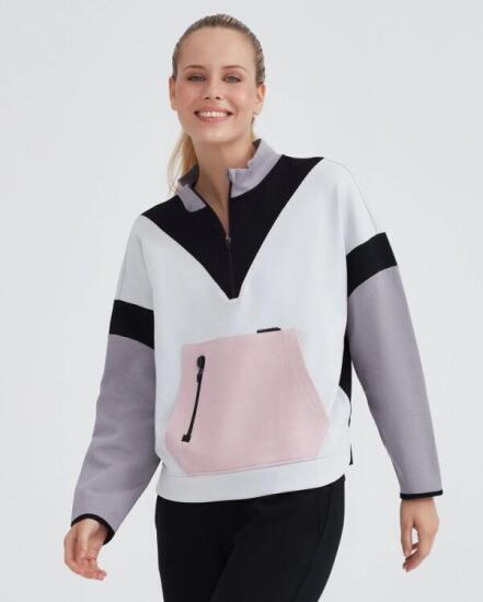 Skechers W 2XI-Lock Color Block Half Zip Sweatshirt Gri Kadın Sweatshirt - 1