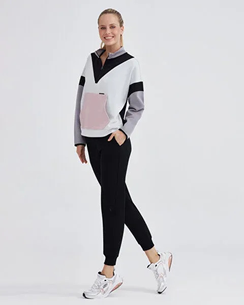 Skechers W 2XI-Lock Color Block Half Zip Gri Kadın Sweatshirt - Skechers