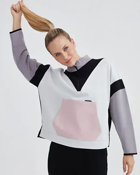 Skechers W 2XI-Lock Color Block Half Zip Sweatshirt Gri Kadın Sweatshirt - 4