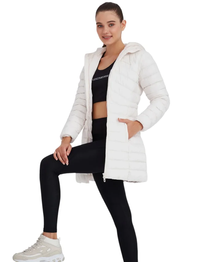 Skechers W Essential Maxi Length Hooded Beyaz Kadın Mont - 2