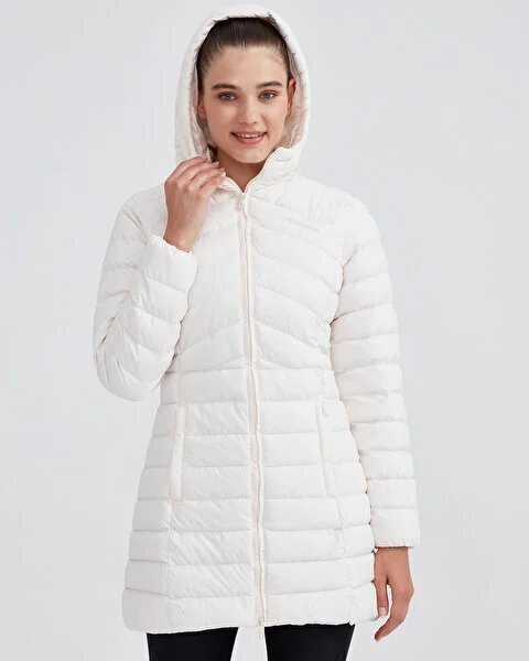 Skechers W Essential Maxi Length Hooded Beyaz Kadın Mont - 4