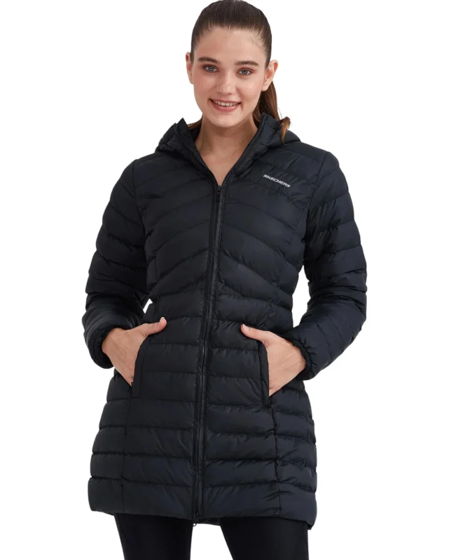 Skechers W Essentil Maxi Lenght Hooded Jacket SİYAH Kadın Mont - 3