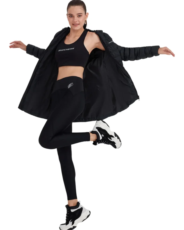 Skechers W Essentil Maxi Lenght Hooded Jacket SİYAH Kadın Mont - 4