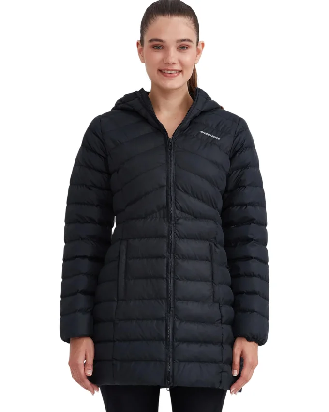 Skechers W Essentil Maxi Lenght Hooded Jacket SİYAH Kadın Mont - 1