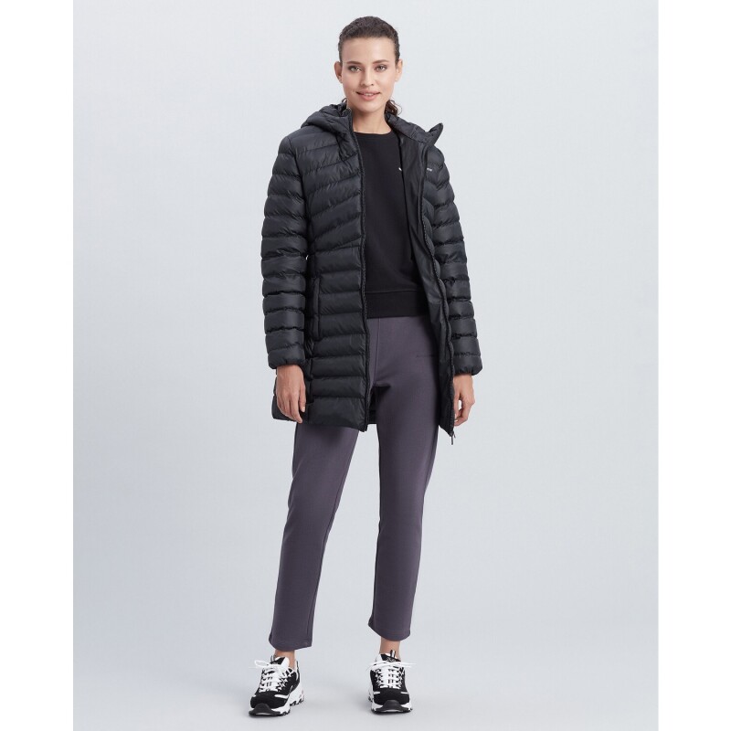 Skechers W Essentil Maxi Lenght Hooded Jacket SİYAH Kadın Mont - Skechers