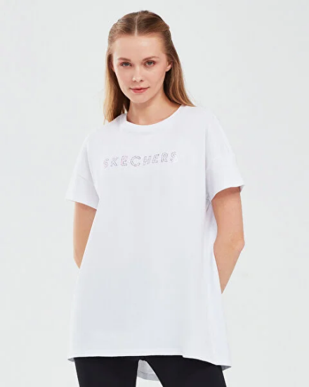 Skechers W Graphic Tee Crew Neck T-Shirt BEYAZ Kadın Tshirt - 1