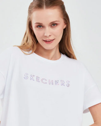 Skechers W Graphic Tee Crew Neck T-Shirt BEYAZ Kadın Tshirt - 5