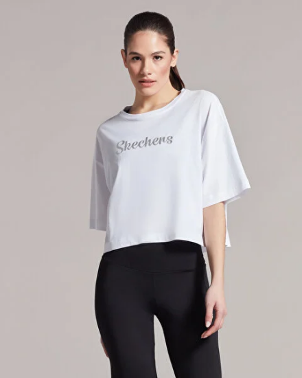 Skechers W Graphic Tee Crew Neck T-Shirt BEYAZ Kadın Tshirt - 1