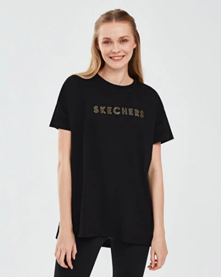 Skechers W Graphic Tee Crew Neck T-Shirt SİYAH Kadın Tshirt - 1