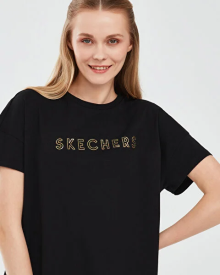 Skechers W Graphic Tee Crew Neck T-Shirt SİYAH Kadın Tshirt - 5