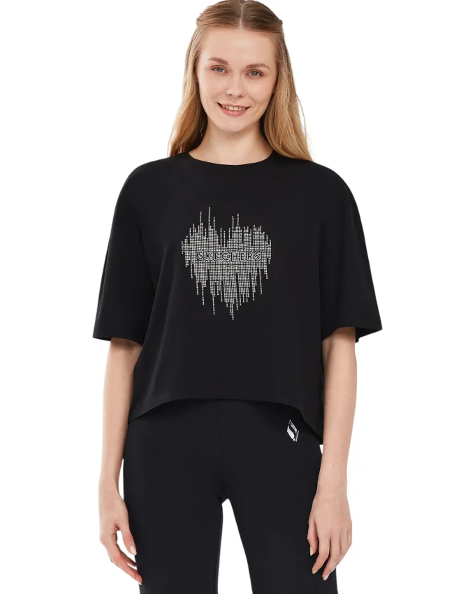 Skechers W Graphic Tee Shiny Logo T-Shirt SİYAH Kadın Tshirt S221173-001 - 3