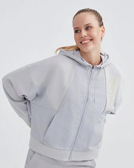 Skechers W LW Fleece Full Zip Hoodie Sweatshirt Gri Kadın Sweatshirt - 5