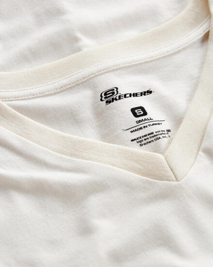 Skechers W New Basics V Neck T-Shirt BEYAZ Kadın Tshirt - 4