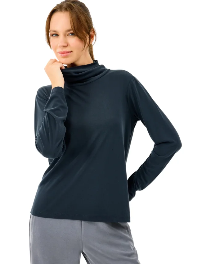 Skechers W Turtle Neck Longsleeve Softluxe T-Shirt Siyah Kadın Tshirt - 2