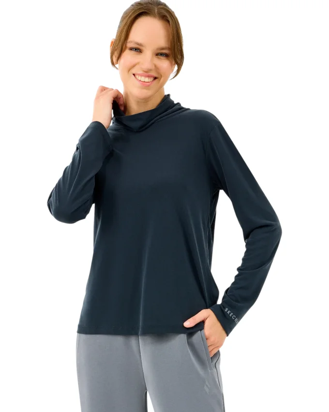 Skechers W Turtle Neck Longsleeve Softluxe T-Shirt Siyah Kadın Tshirt - 1