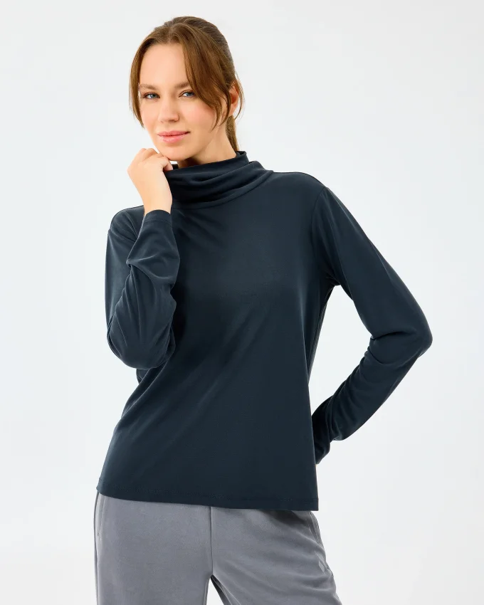 Skechers W Turtle Neck Longsleeve Softluxe T-Shirt Siyah Kadın Tshirt - 2