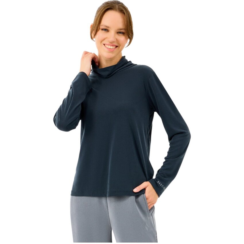 Skechers W Turtle Neck Longsleeve Softluxe T-Shirt Siyah Kadın Tshirt - 1