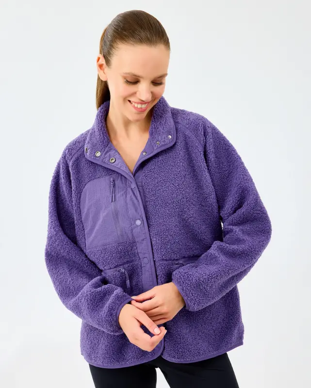 Skechers W Woven Detailed Pull Over Sherpa Mor Kadın Sweatshirt - 1