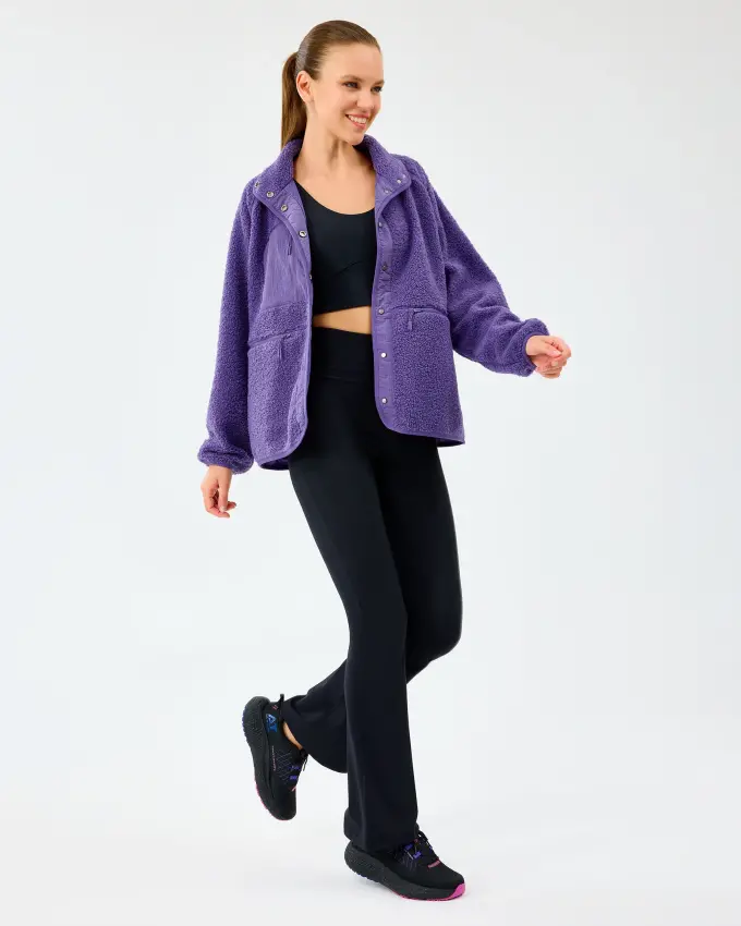 Skechers W Woven Detailed Pull Over Sherpa Mor Kadın Sweatshirt - 6