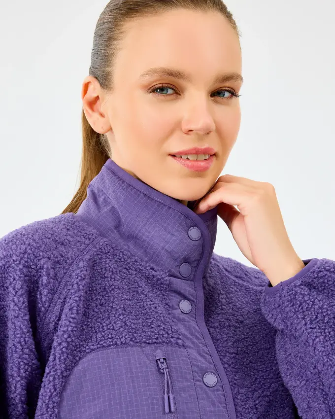 Skechers W Woven Detailed Pull Over Sherpa Mor Kadın Sweatshirt - 7