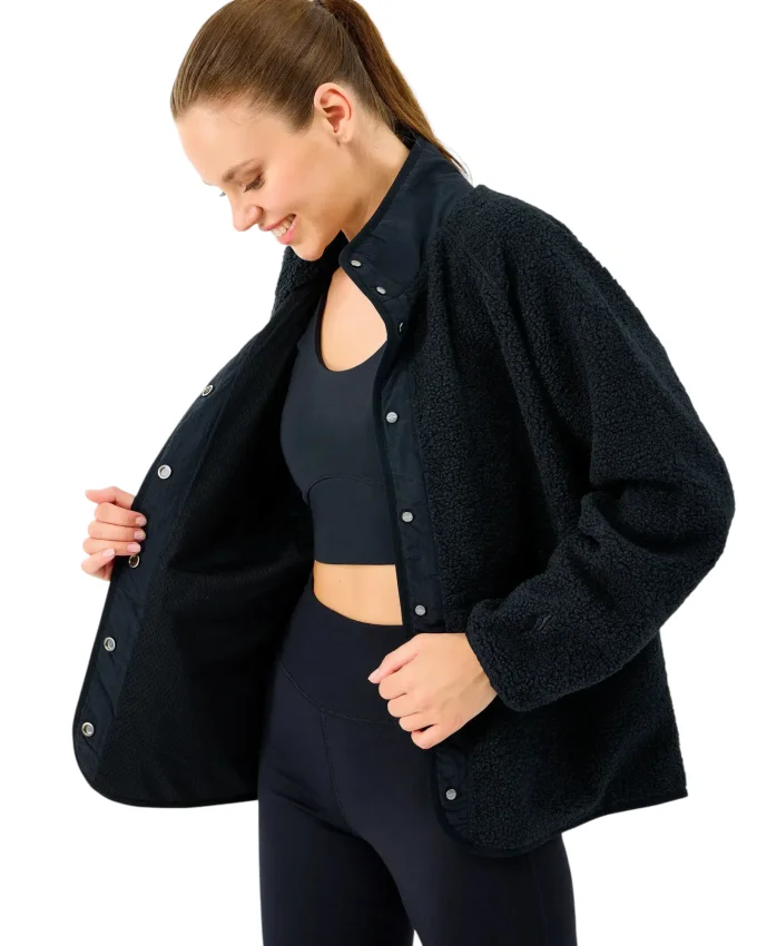 Skechers W Woven Detailed Pull Over Sherpa Siyah Kadın Sweatshirt - 4