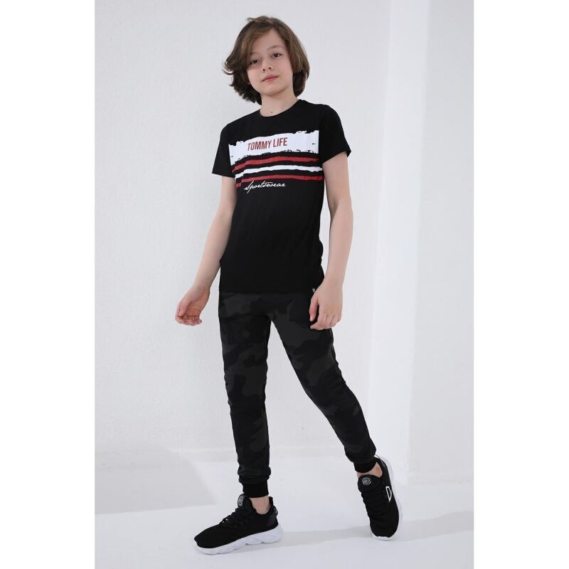 Tommy Life ERKEK GARSON EŞOFMAN JOGGER Siyah-Kamuflaj Çocuk Eşofman Altı T07EG-64053-178 - 2