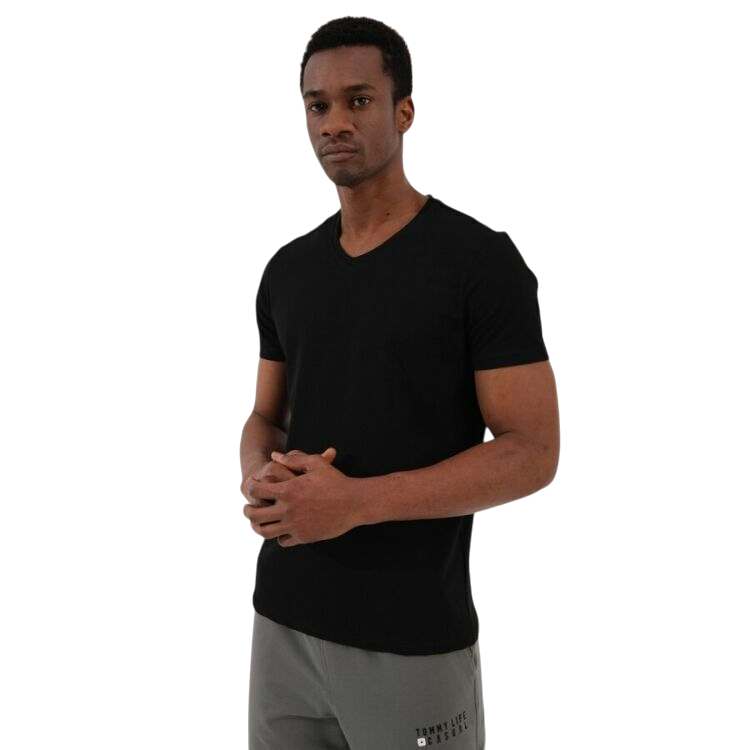 Tommy Life ERKEK T-SHİRT V YAKA SİYAH Erkek Tshirt 