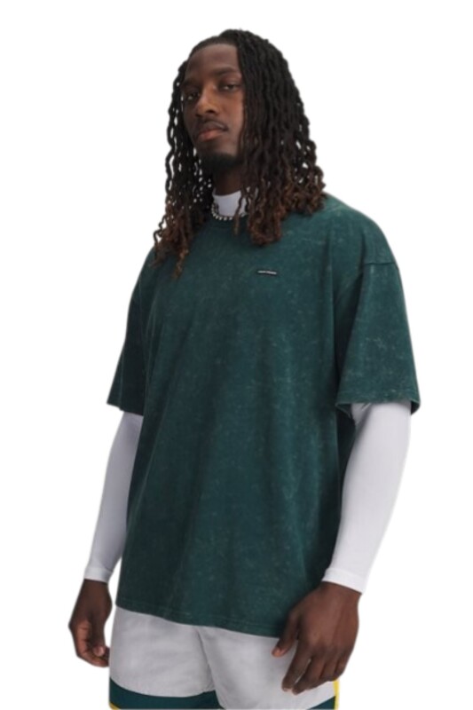 Under Armour UA M HW OS Logo Wash SS Yeşil Erkek Tshirt - Under Armour