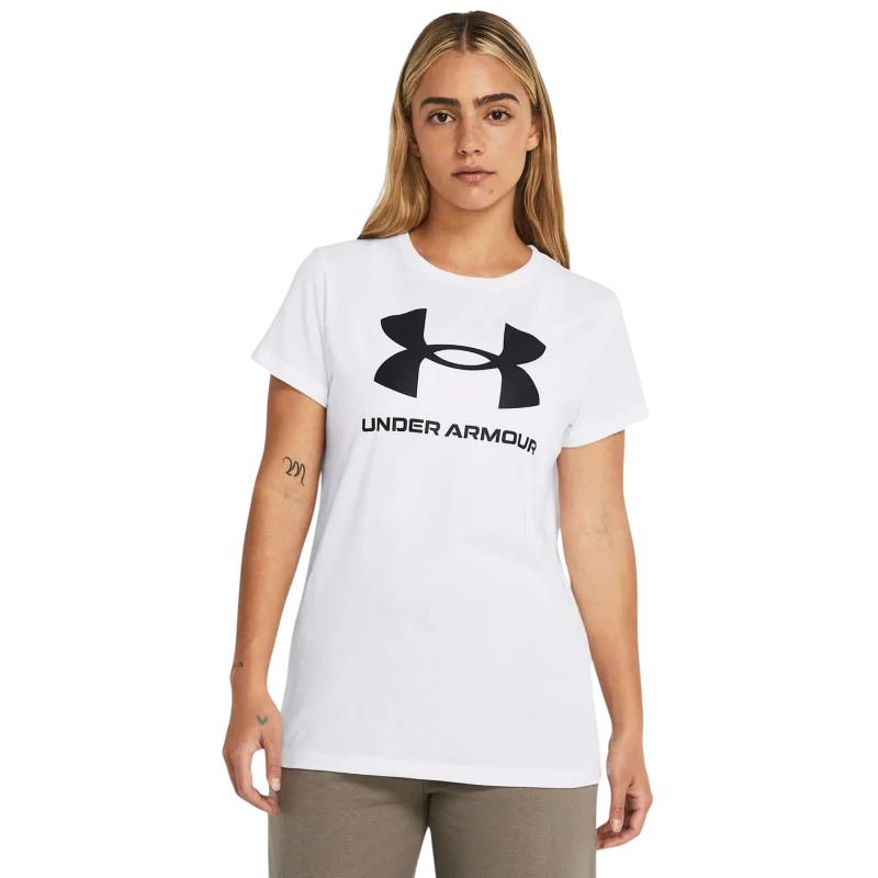 Under Armour UA W SPORTSTYLE LOGO SS Beyaz-Siyah Kadın Tshirt - 1