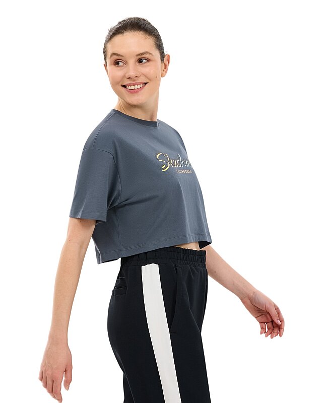 Skechers Crop Graphic Gri Kadın Tshirt - Skechers (1)
