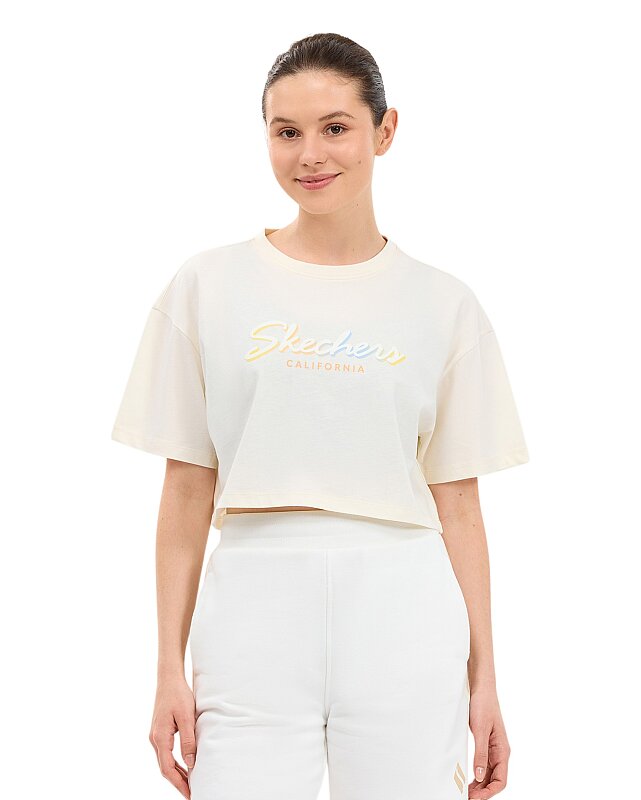 Skechers Crop Graphic Beyaz Kadın Tshirt - Skechers